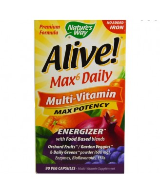 Nature's Way, Alive! Whole Food Energizer Multi-Vitamin, Max Potency, No Added Iron, 90 Vcaps