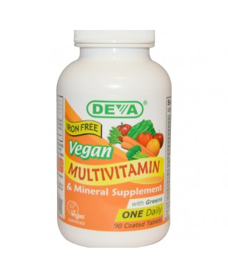 Deva, Multivitamin & Mineral Supplement, Eisen frei, Veganer, 90 Filmtabletten