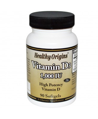 Healthy Origins, Vitamin D3, 1000 IU, 90 Softgels
