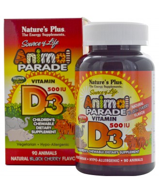 Vitamin D3, Natural Black Cherry Flavor, 500 IU (90 Animals) - Nature's Plus