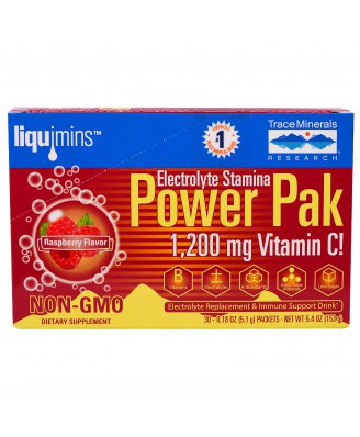 Trace Minerals Research, Liquimins, Power Pak, Electrolyte Stamina, Raspberry, 30 Packets, 0.18 oz (5.1 g) Each