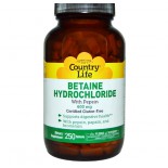 Betaine Hydrochloride with Pepsin 600 mg (250 Tablets) - Country Life