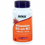 Vitamine D3 en K2 - 1000 IE | 45 µg (120 vegicaps) - NOW Foods