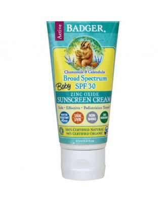 Baby Sonnenschutz Creme, breites Spektrum SPF 30, Kamille & Calendula (87 ml) -  Badger