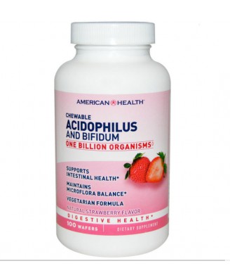 American Health, Kaubare Acidophilus und Bifidum, Natürlich Erdbeergeschmack. 100 Wafern